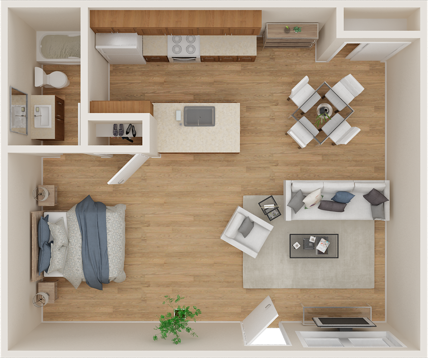 Floor plan for studio, 1 bath, 360 sqft